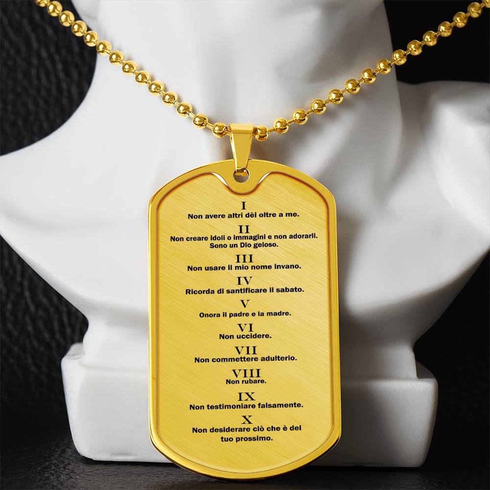 Ten Commandments Italian Dieci Comandamenti Necklace Dog Tag Stainless Steel or 18k Gold w 24" Chain-Express Your Love Gifts