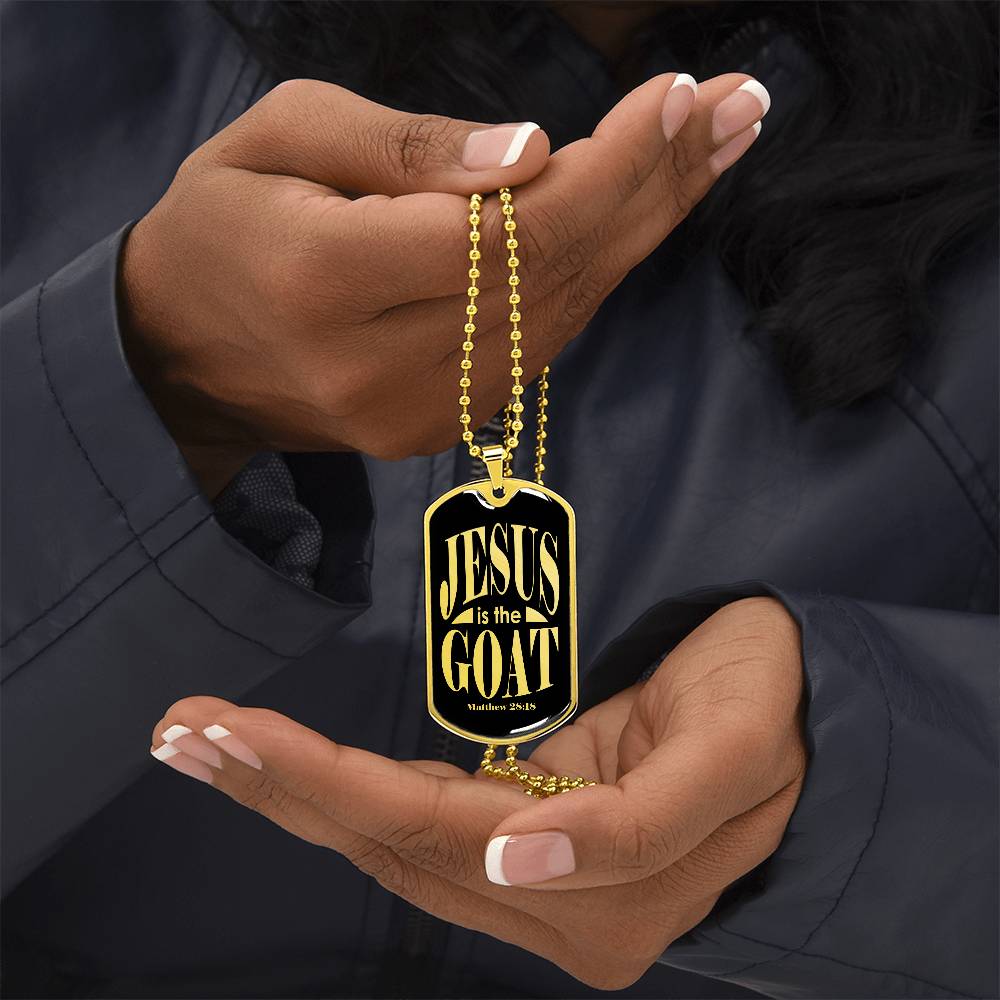 Jesus is the GOAT Matthew 28:18 Necklace Dog Tag Stainless Steel or 18k Gold w 24-Express Your Love Gifts