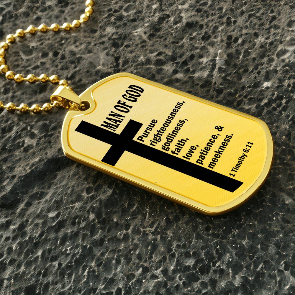 Man of God Pursuing 1 Timothy 6.11 Necklace Dog Tag Stainless Steel or 18k Gold w 24" Chain-Express Your Love Gifts