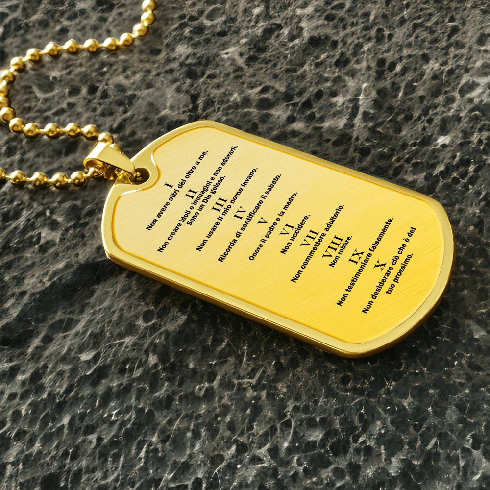 Ten Commandments Italian Dieci Comandamenti Necklace Dog Tag Stainless Steel or 18k Gold w 24" Chain-Express Your Love Gifts