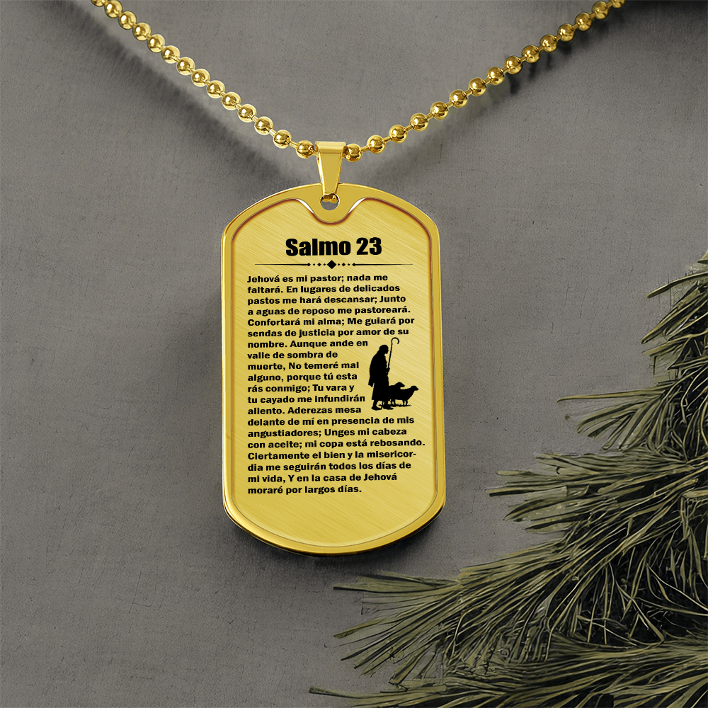 Psalm 23 Spanish Salmo 23 Necklace Dog Tag Stainless Steel or 18k Gold w 24" Chain-Express Your Love Gifts