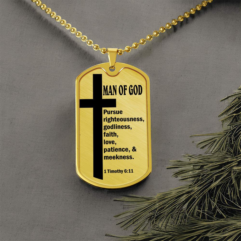 Man of God Pursuing 1 Timothy 6.11 Necklace Dog Tag Stainless Steel or 18k Gold w 24" Chain-Express Your Love Gifts