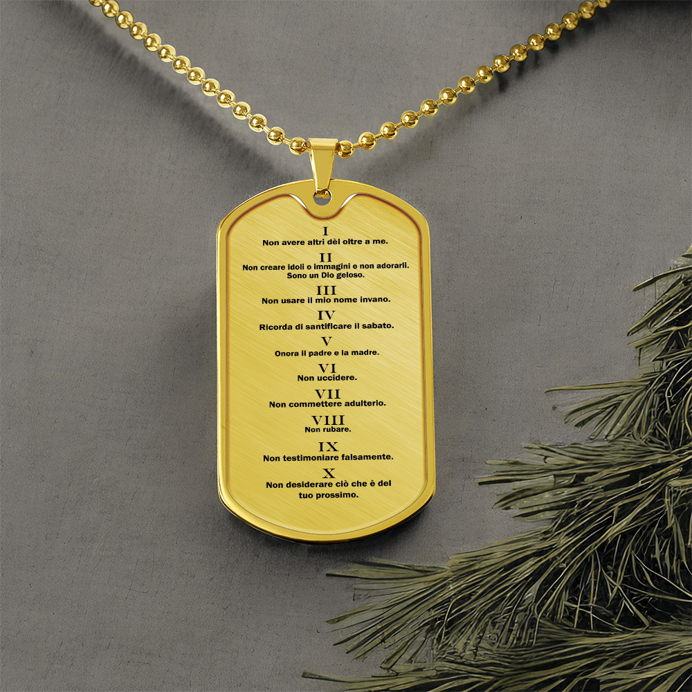 Ten Commandments Italian Dieci Comandamenti Necklace Dog Tag Stainless Steel or 18k Gold w 24" Chain-Express Your Love Gifts