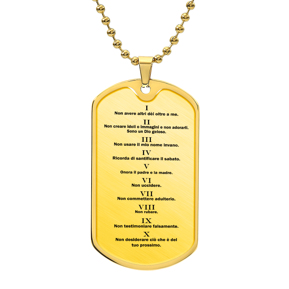 Ten Commandments Italian Dieci Comandamenti Necklace Dog Tag Stainless Steel or 18k Gold w 24" Chain-Express Your Love Gifts