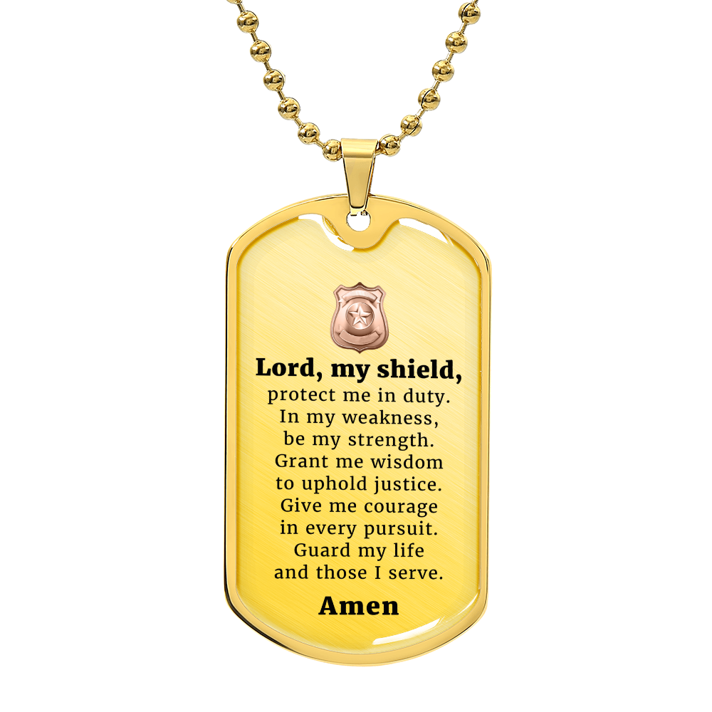 Police Prayer Badge Necklace Stainless Steel or 18k Gold Dog Tag 24" Chain-Express Your Love Gifts