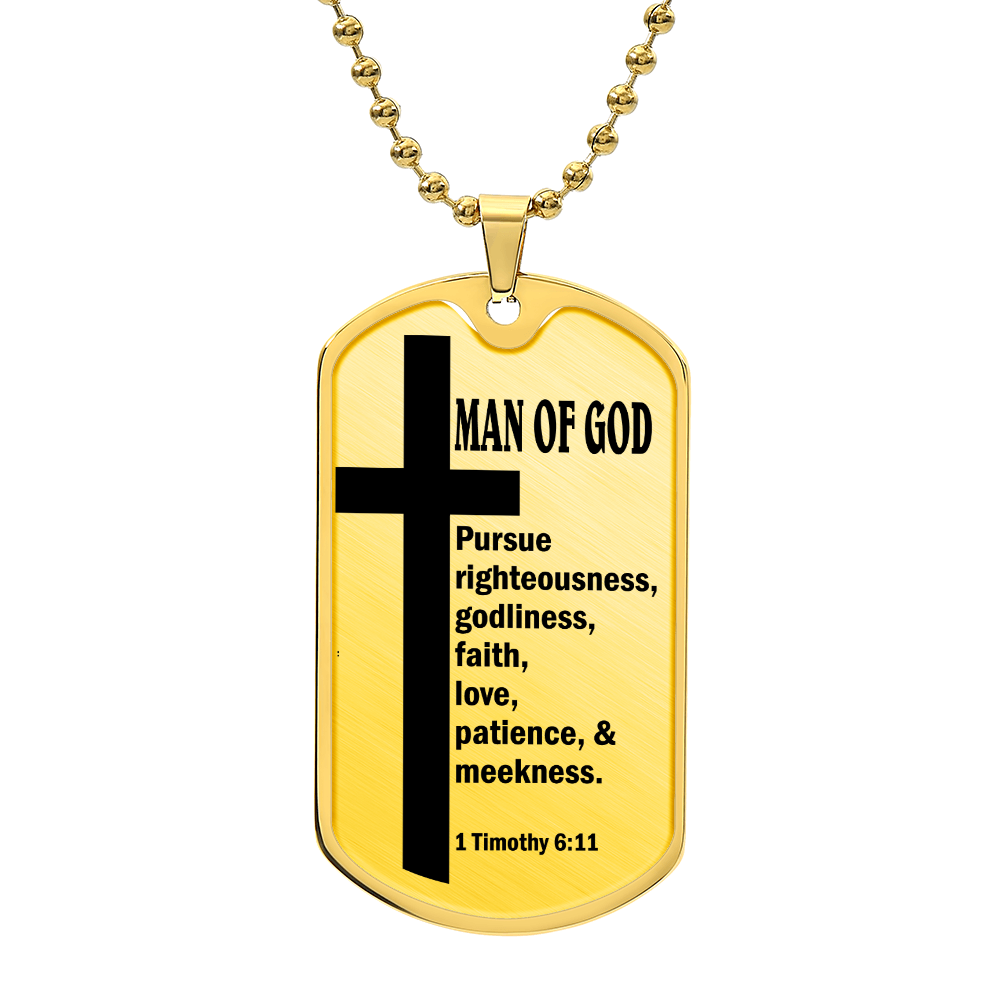 Man of God Pursuing 1 Timothy 6.11 Necklace Dog Tag Stainless Steel or 18k Gold w 24" Chain-Express Your Love Gifts