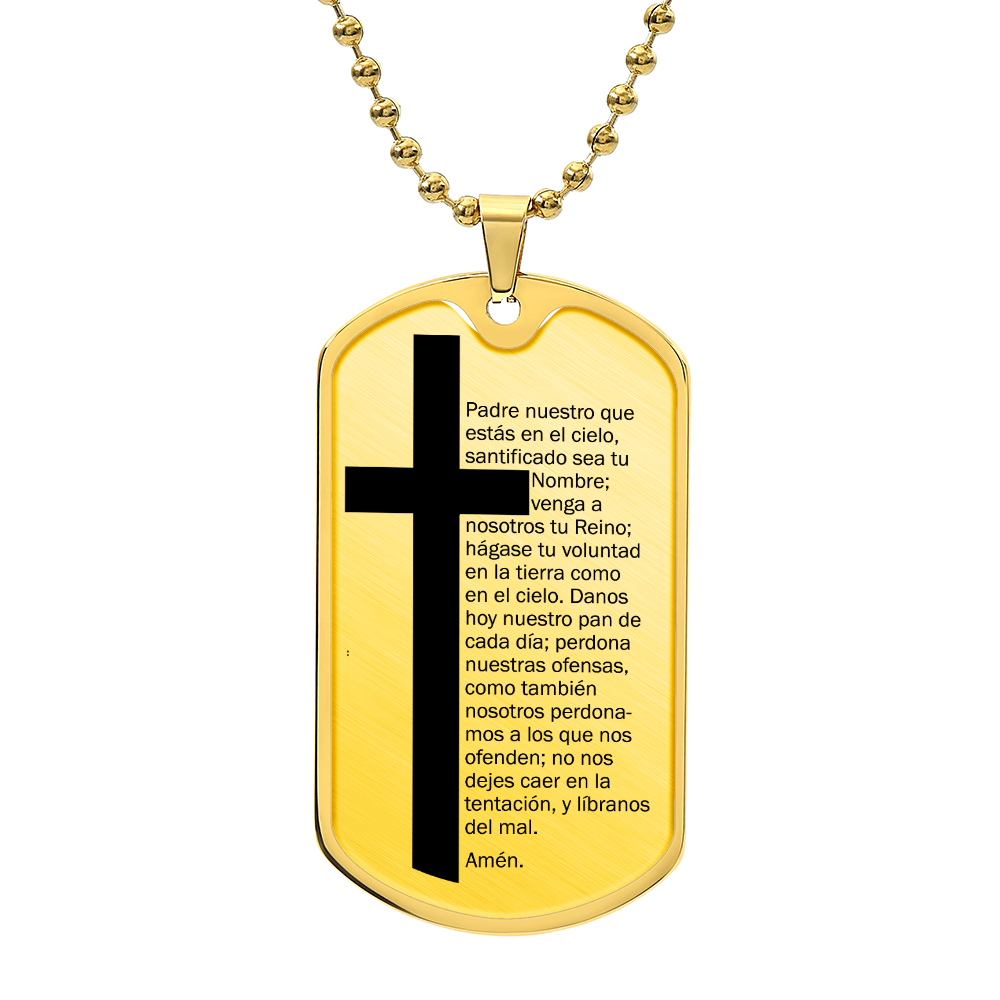 Lords Prayer Spanish Padre Nuestro Necklace Dog Tag Stainless Steel or 18k Gold w 24" Chain-Express Your Love Gifts