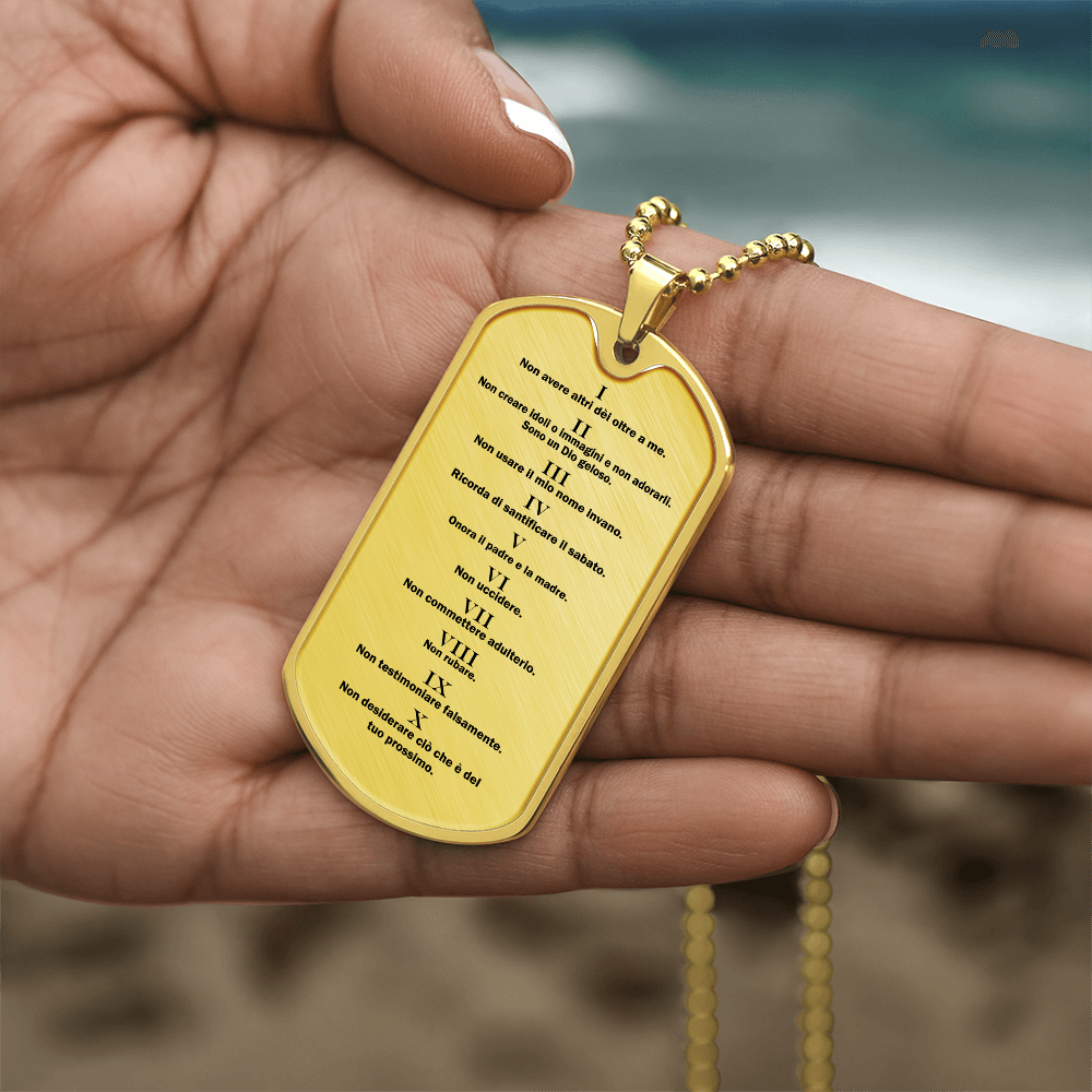 Ten Commandments Italian Dieci Comandamenti Necklace Dog Tag Stainless Steel or 18k Gold w 24" Chain-Express Your Love Gifts