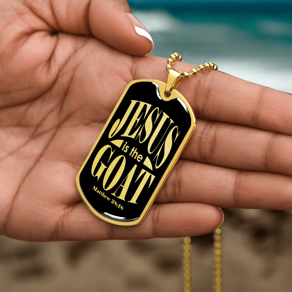 Jesus is the GOAT Matthew 28:18 Necklace Dog Tag Stainless Steel or 18k Gold w 24-Express Your Love Gifts