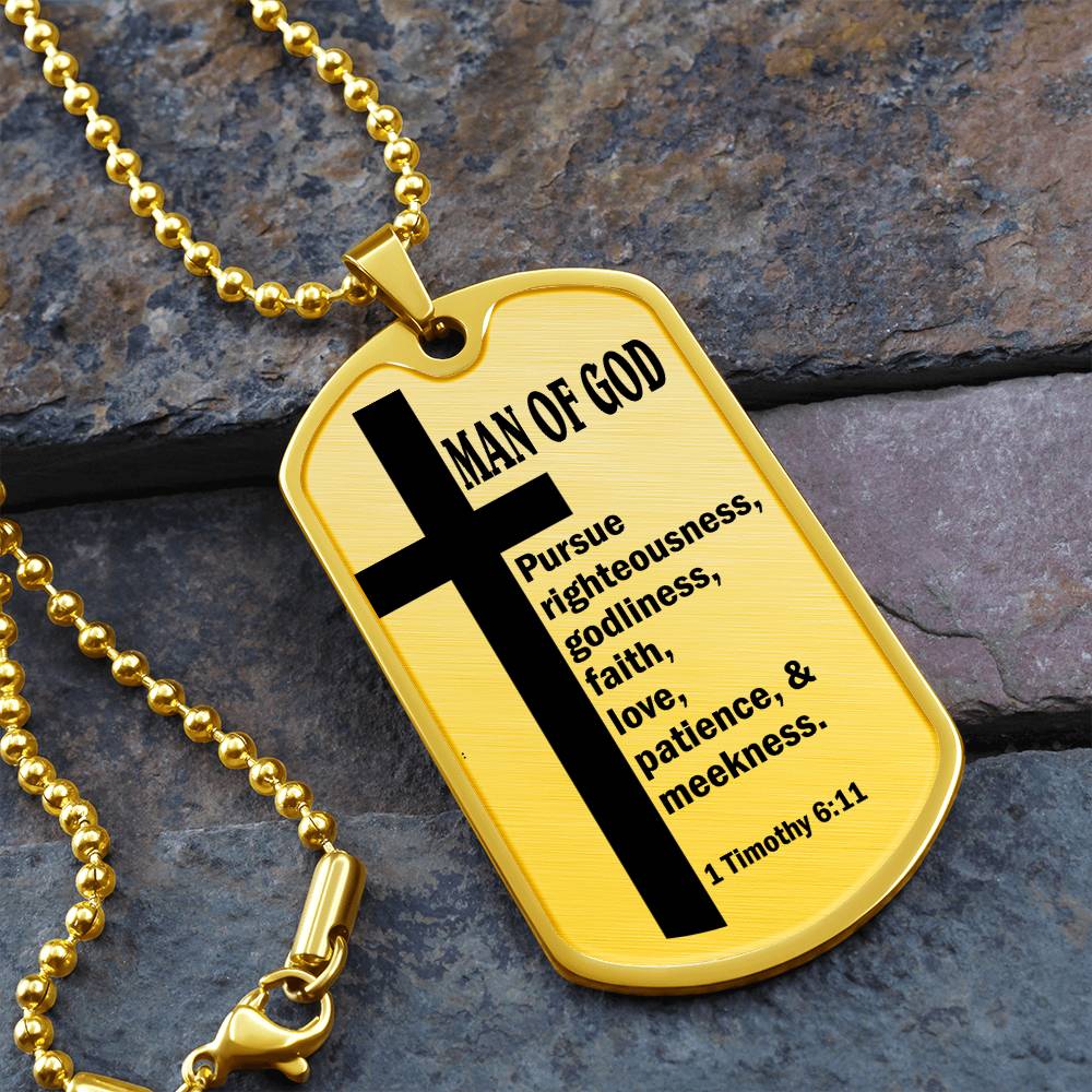 Man of God Pursuing 1 Timothy 6.11 Necklace Dog Tag Stainless Steel or 18k Gold w 24" Chain-Express Your Love Gifts