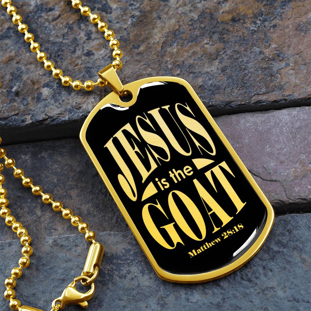 Jesus is the GOAT Matthew 28:18 Necklace Dog Tag Stainless Steel or 18k Gold w 24-Express Your Love Gifts