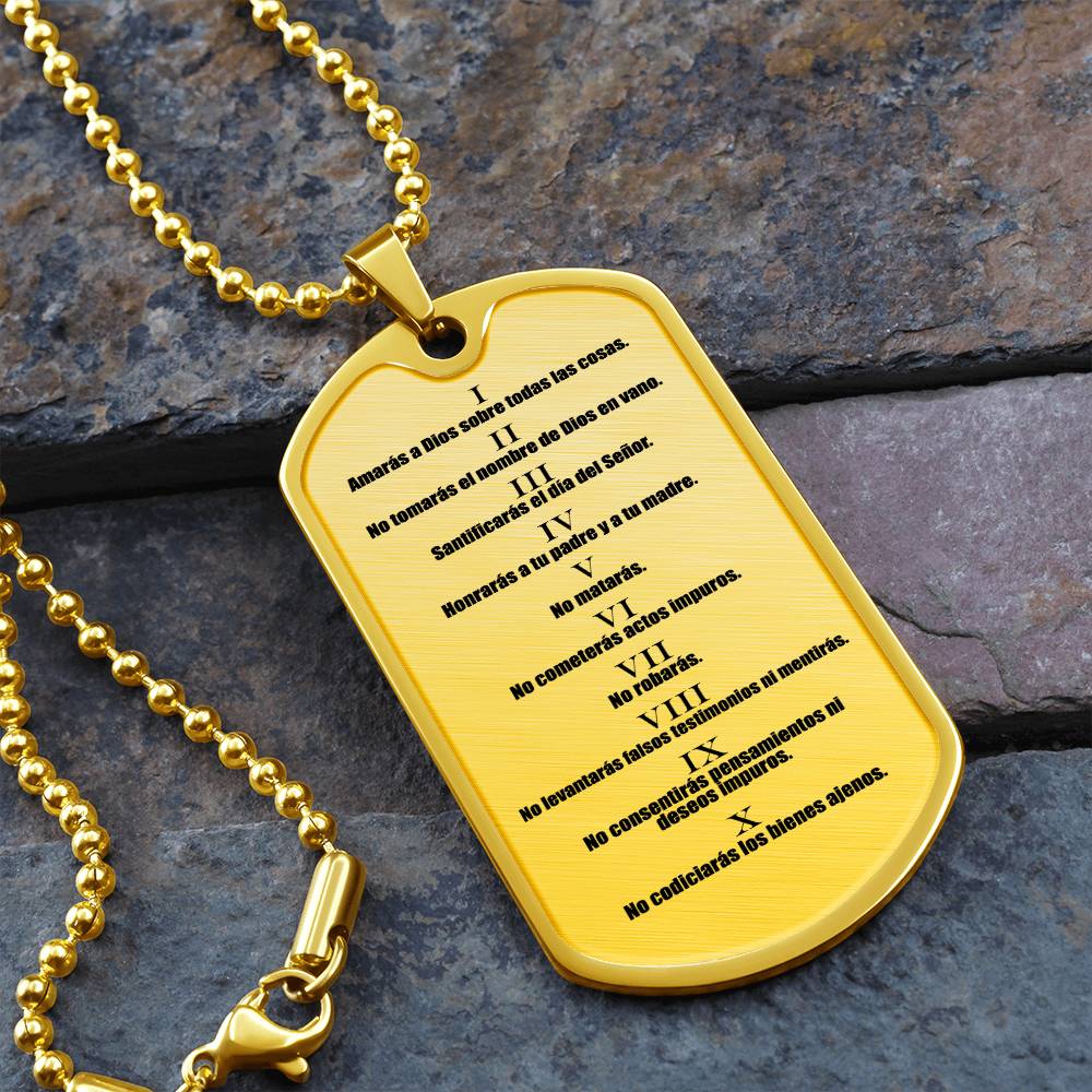 Ten Commandments Spanish Diez Mandamientos Necklace Dog Tag Stainless Steel or 18k Gold w 24" Chain-Express Your Love Gifts