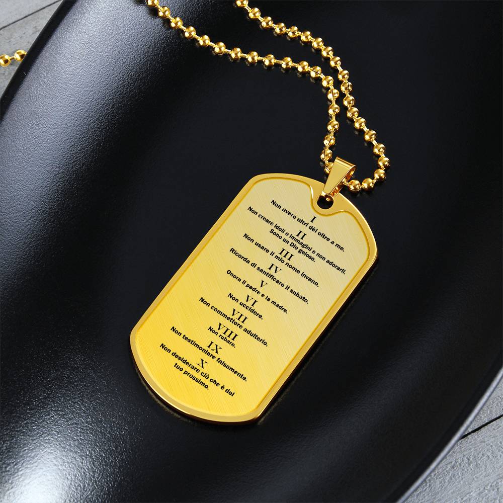 Ten Commandments Italian Dieci Comandamenti Necklace Dog Tag Stainless Steel or 18k Gold w 24" Chain-Express Your Love Gifts