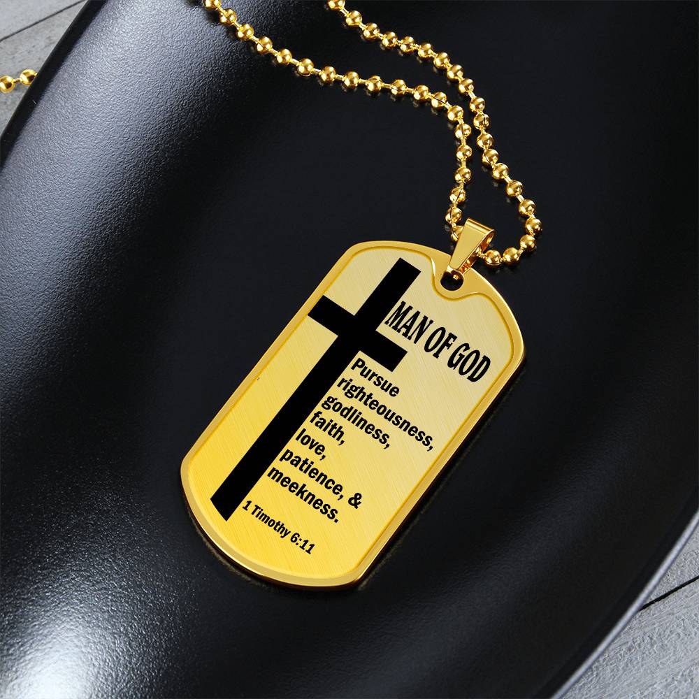 Man of God Pursuing 1 Timothy 6.11 Necklace Dog Tag Stainless Steel or 18k Gold w 24" Chain-Express Your Love Gifts