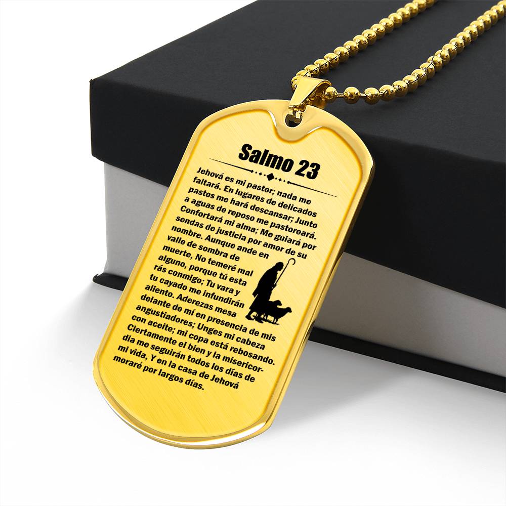 Psalm 23 Spanish Salmo 23 Necklace Dog Tag Stainless Steel or 18k Gold w 24" Chain-Express Your Love Gifts