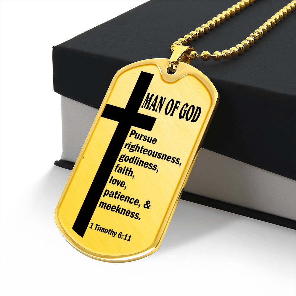 Man of God Pursuing 1 Timothy 6.11 Necklace Dog Tag Stainless Steel or 18k Gold w 24" Chain-Express Your Love Gifts