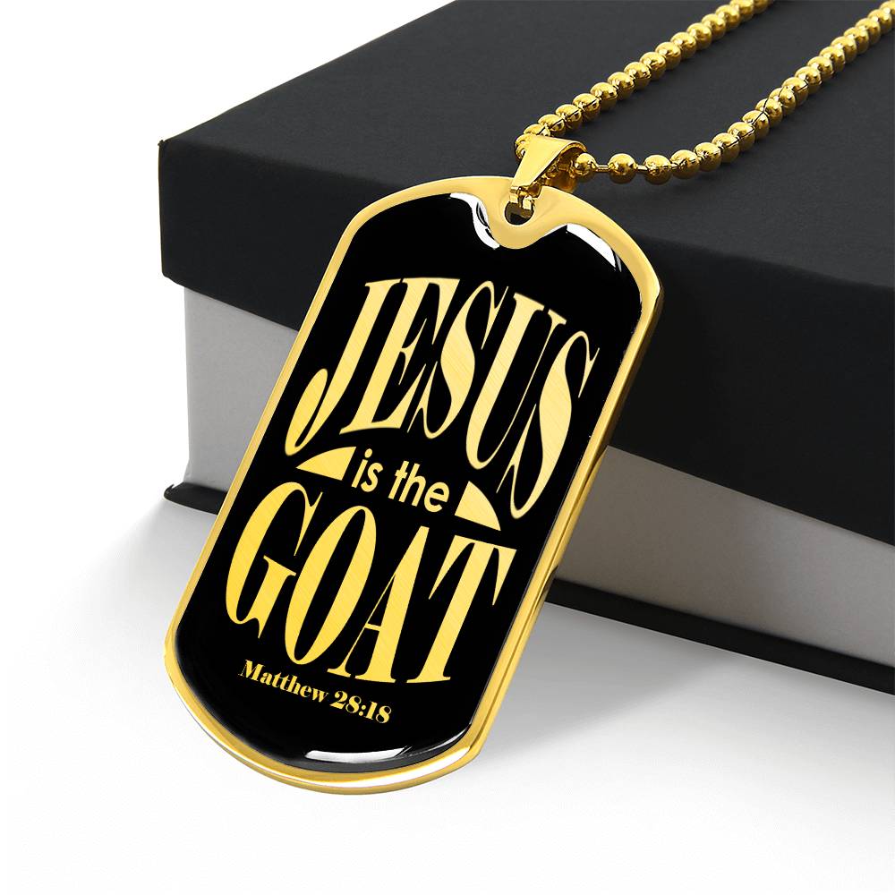 Jesus is the GOAT Matthew 28:18 Necklace Dog Tag Stainless Steel or 18k Gold w 24-Express Your Love Gifts