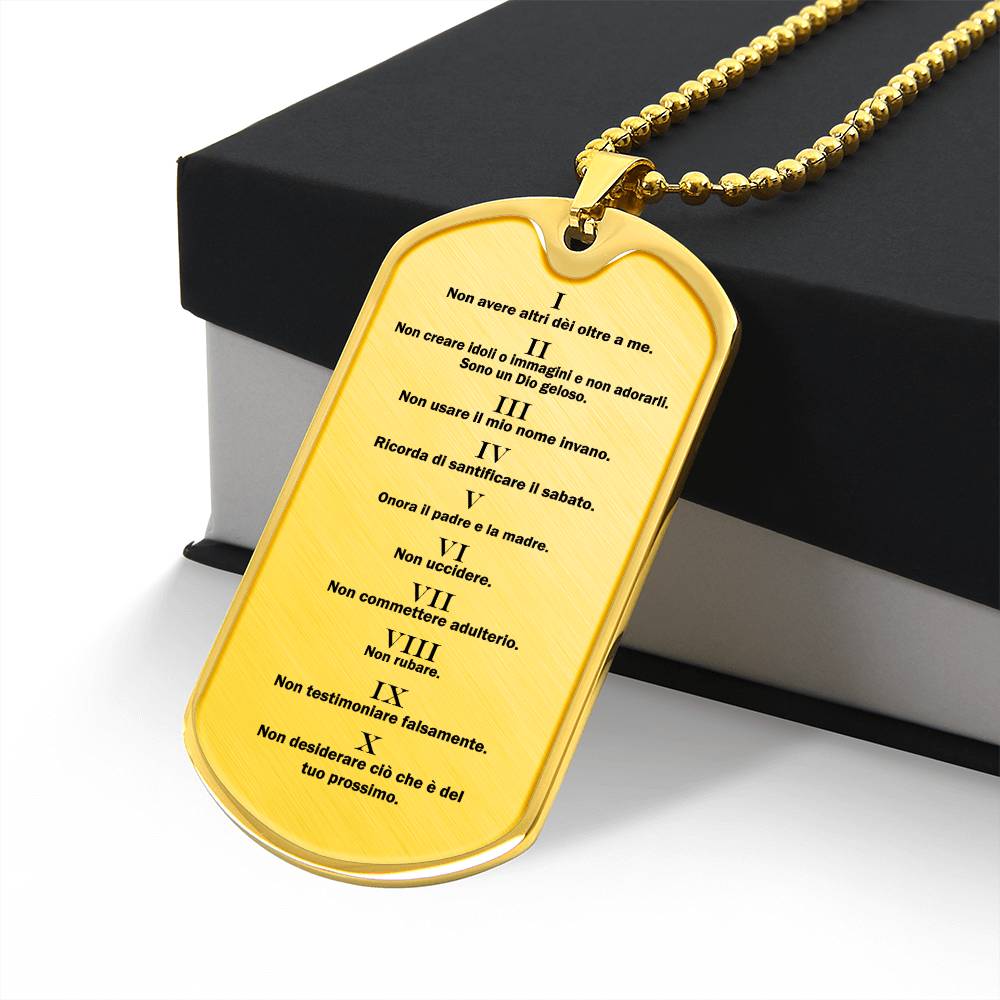 Ten Commandments Italian Dieci Comandamenti Necklace Dog Tag Stainless Steel or 18k Gold w 24" Chain-Express Your Love Gifts