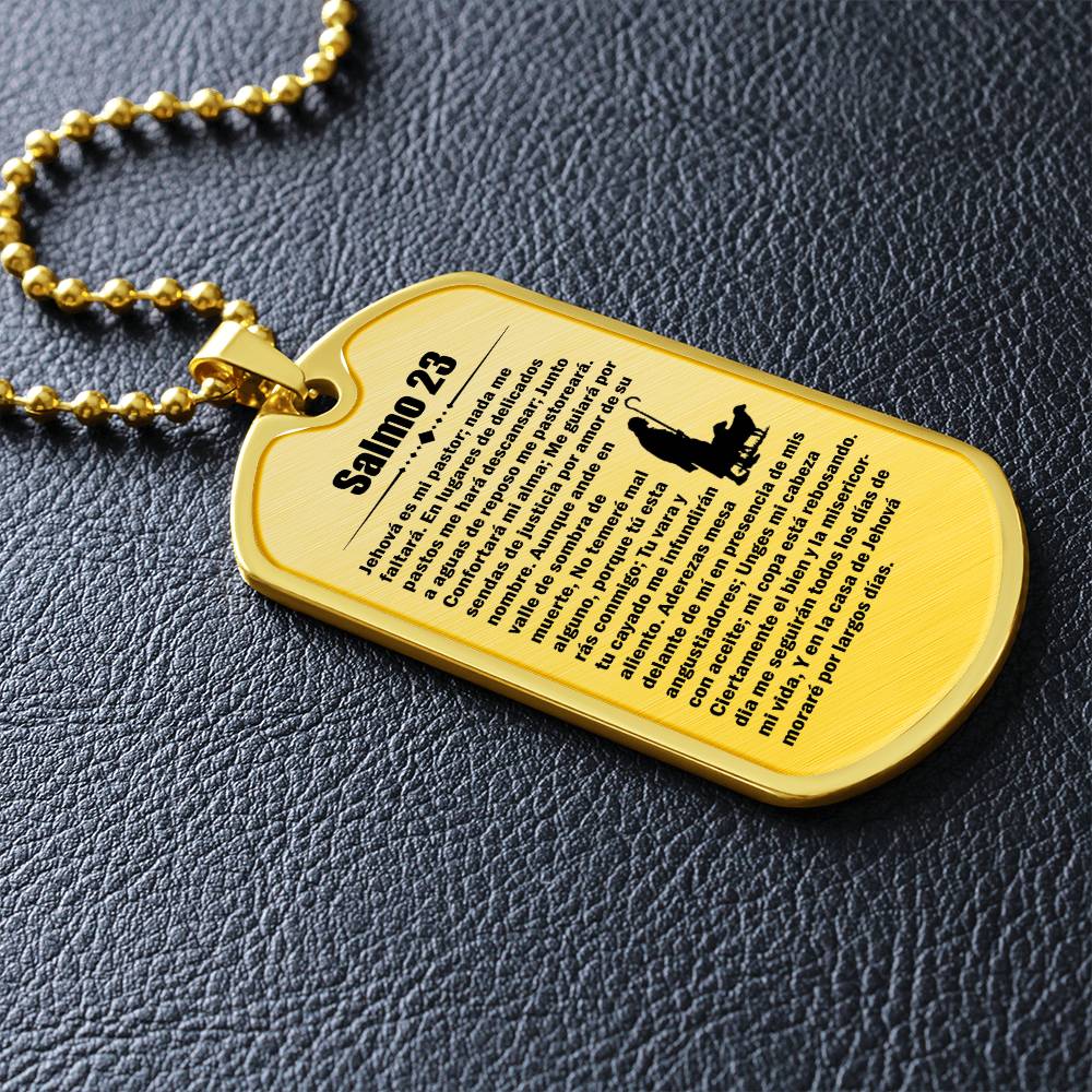 Psalm 23 Spanish Salmo 23 Necklace Dog Tag Stainless Steel or 18k Gold w 24" Chain-Express Your Love Gifts