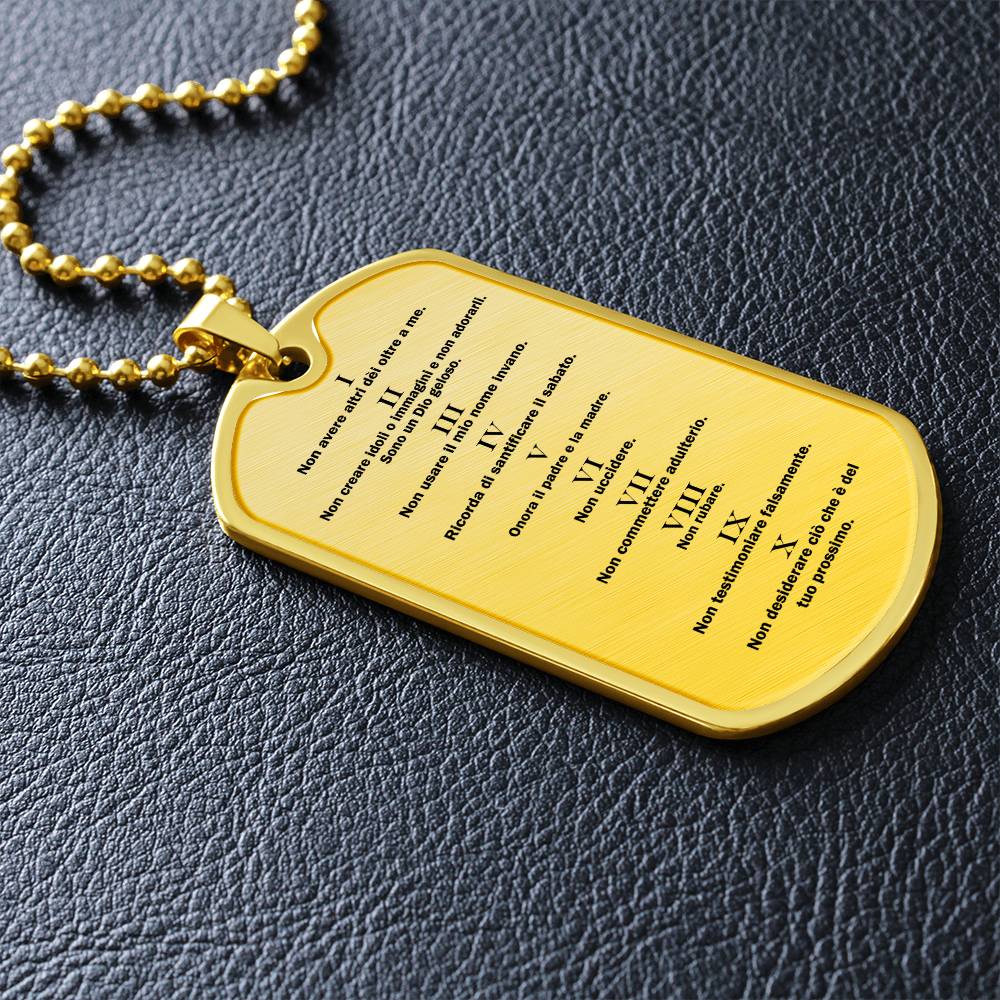 Ten Commandments Italian Dieci Comandamenti Necklace Dog Tag Stainless Steel or 18k Gold w 24" Chain-Express Your Love Gifts