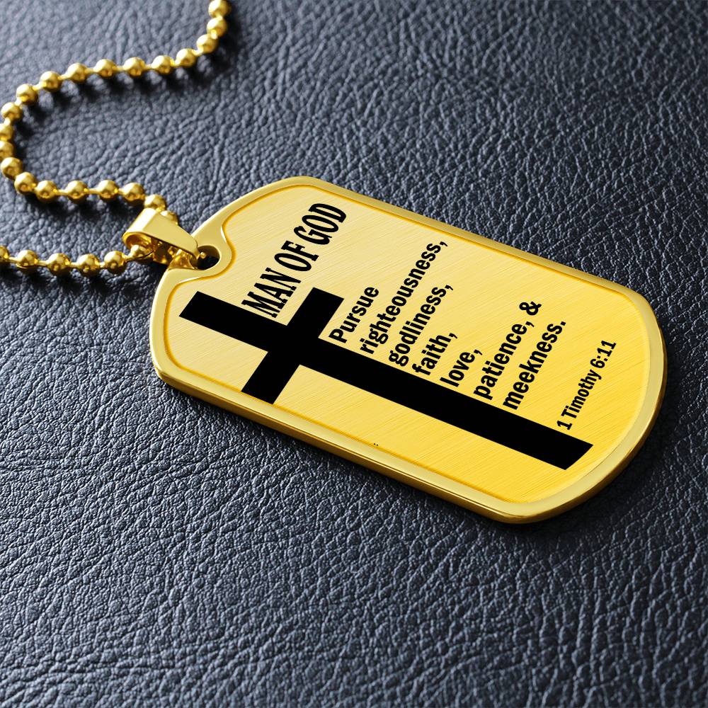 Man of God Pursuing 1 Timothy 6.11 Necklace Dog Tag Stainless Steel or 18k Gold w 24" Chain-Express Your Love Gifts