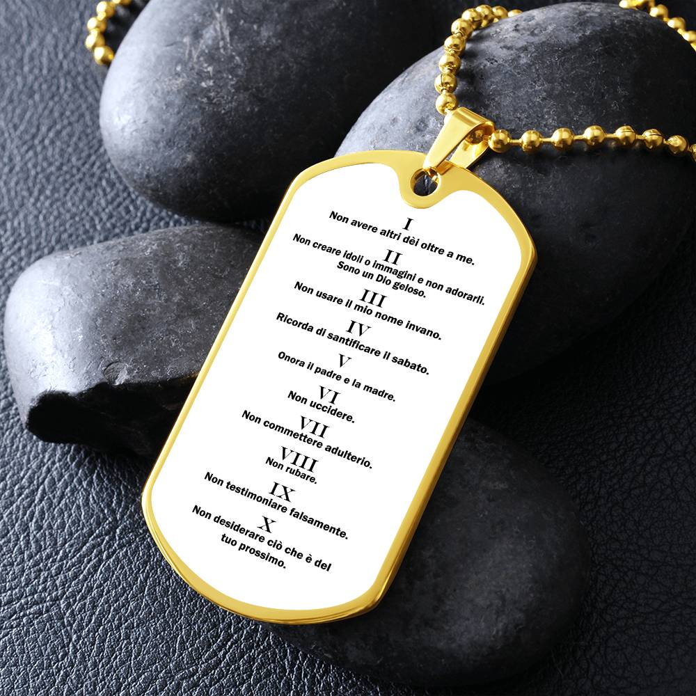 Ten Commandments Italian Dieci Comandamenti Necklace Dog Tag Stainless Steel or 18k Gold w 24" Chain-Express Your Love Gifts