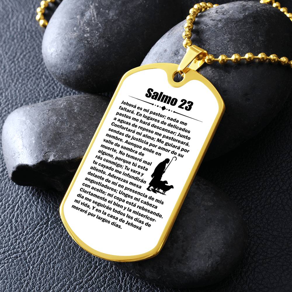 Psalm 23 Spanish Salmo 23 Necklace Dog Tag Stainless Steel or 18k Gold w 24" Chain-Express Your Love Gifts