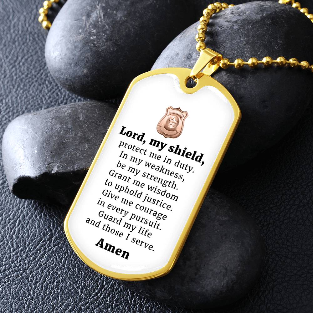 Police Prayer Badge Necklace Stainless Steel or 18k Gold Dog Tag 24" Chain-Express Your Love Gifts