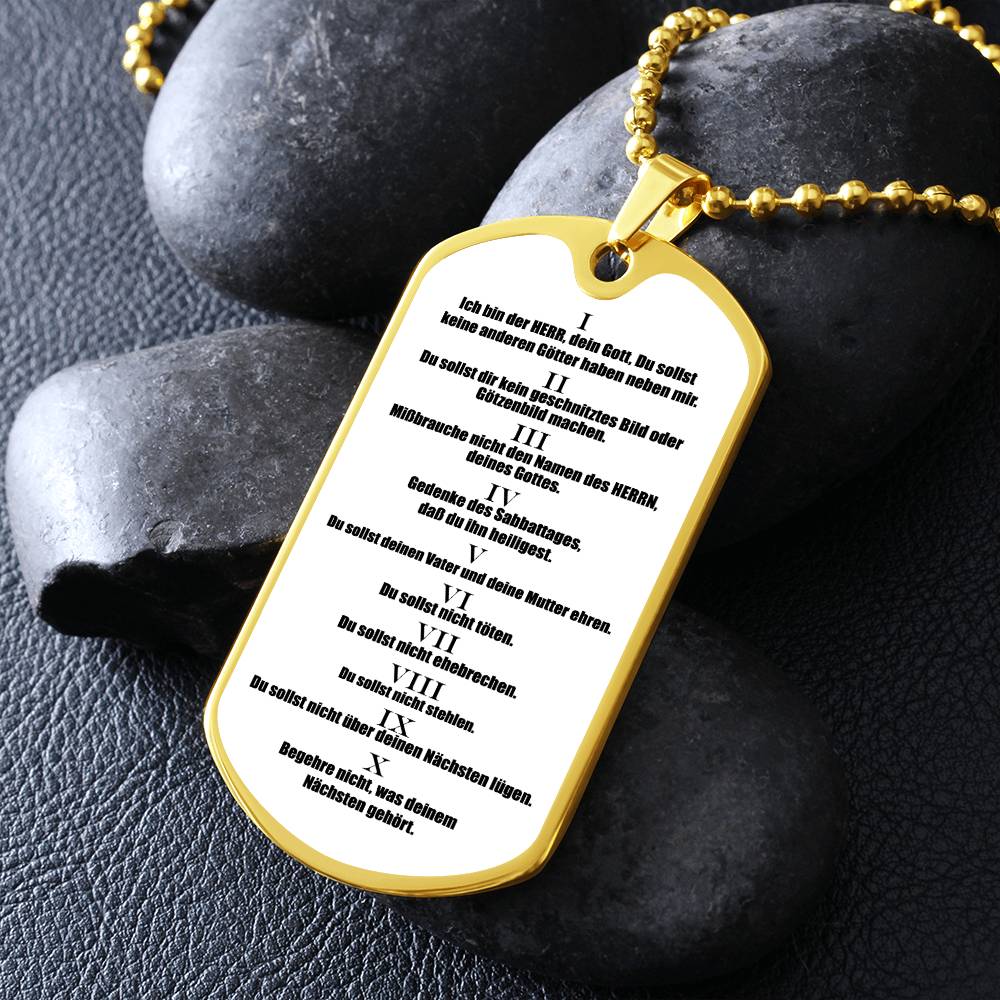 Ten Commandments German 10 Gebote Halskette Necklace Dog Tag Stainless Steel or 18k Gold w 24" Chain-Express Your Love Gifts