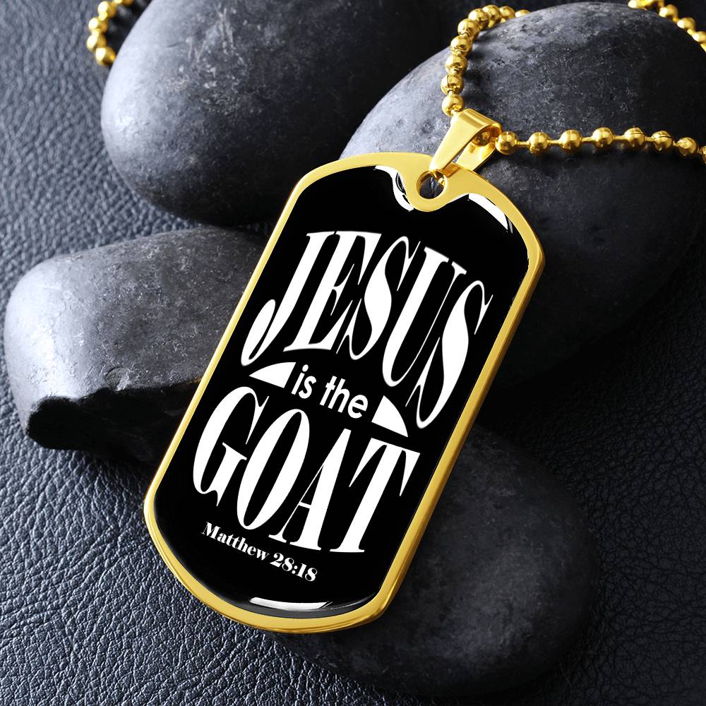 Jesus is the GOAT Matthew 28:18 Necklace Dog Tag Stainless Steel or 18k Gold w 24-Express Your Love Gifts