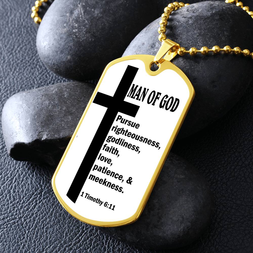 Man of God Pursuing 1 Timothy 6.11 Necklace Dog Tag Stainless Steel or 18k Gold w 24" Chain-Express Your Love Gifts