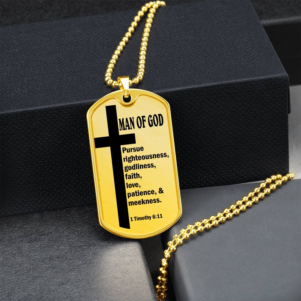 Man of God Pursuing 1 Timothy 6.11 Necklace Dog Tag Stainless Steel or 18k Gold w 24" Chain-Express Your Love Gifts