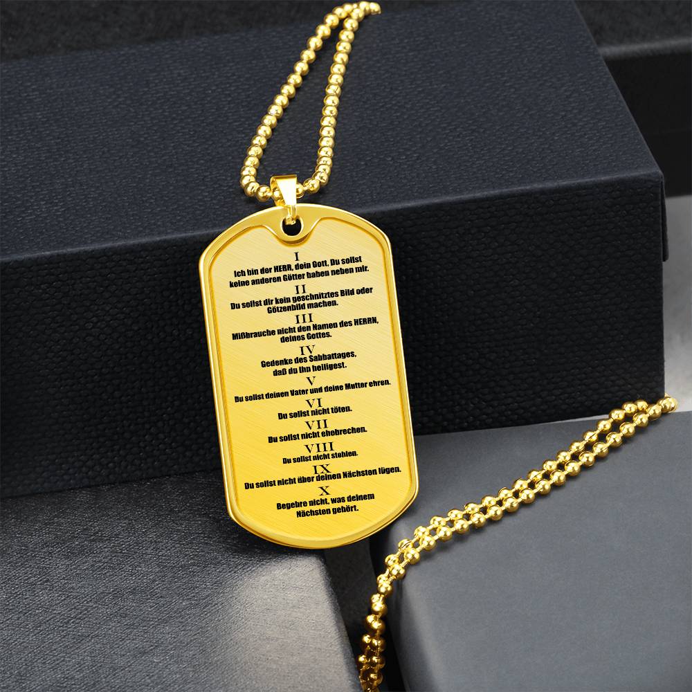 Ten Commandments German 10 Gebote Halskette Necklace Dog Tag Stainless Steel or 18k Gold w 24" Chain-Express Your Love Gifts