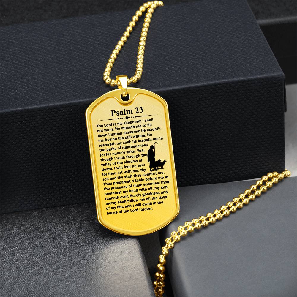 Psalm 23 English Necklace Dog Tag Stainless Steel or 18k Gold w 24" Chain-Express Your Love Gifts