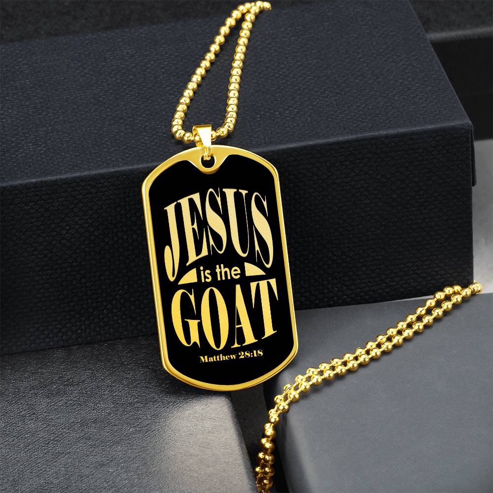 Jesus is the GOAT Matthew 28:18 Necklace Dog Tag Stainless Steel or 18k Gold w 24-Express Your Love Gifts