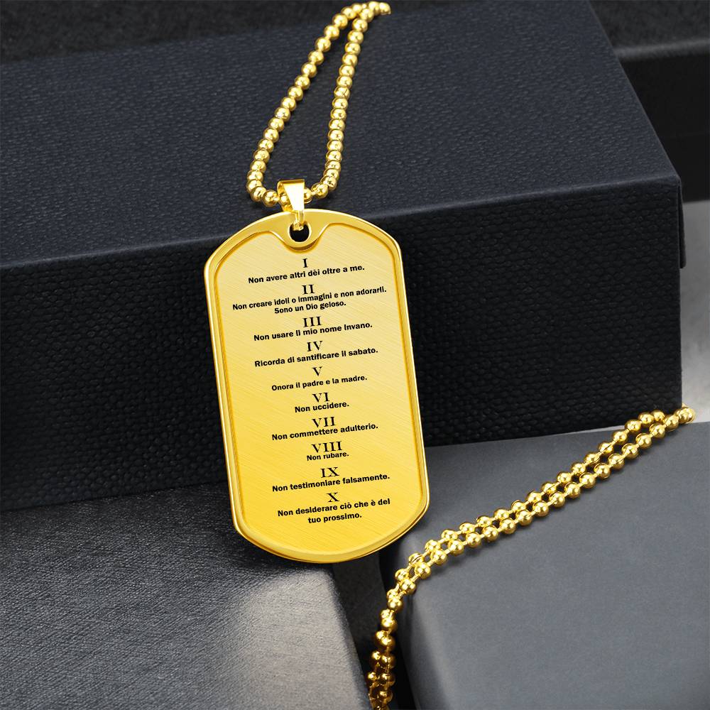 Ten Commandments Italian Dieci Comandamenti Necklace Dog Tag Stainless Steel or 18k Gold w 24" Chain-Express Your Love Gifts