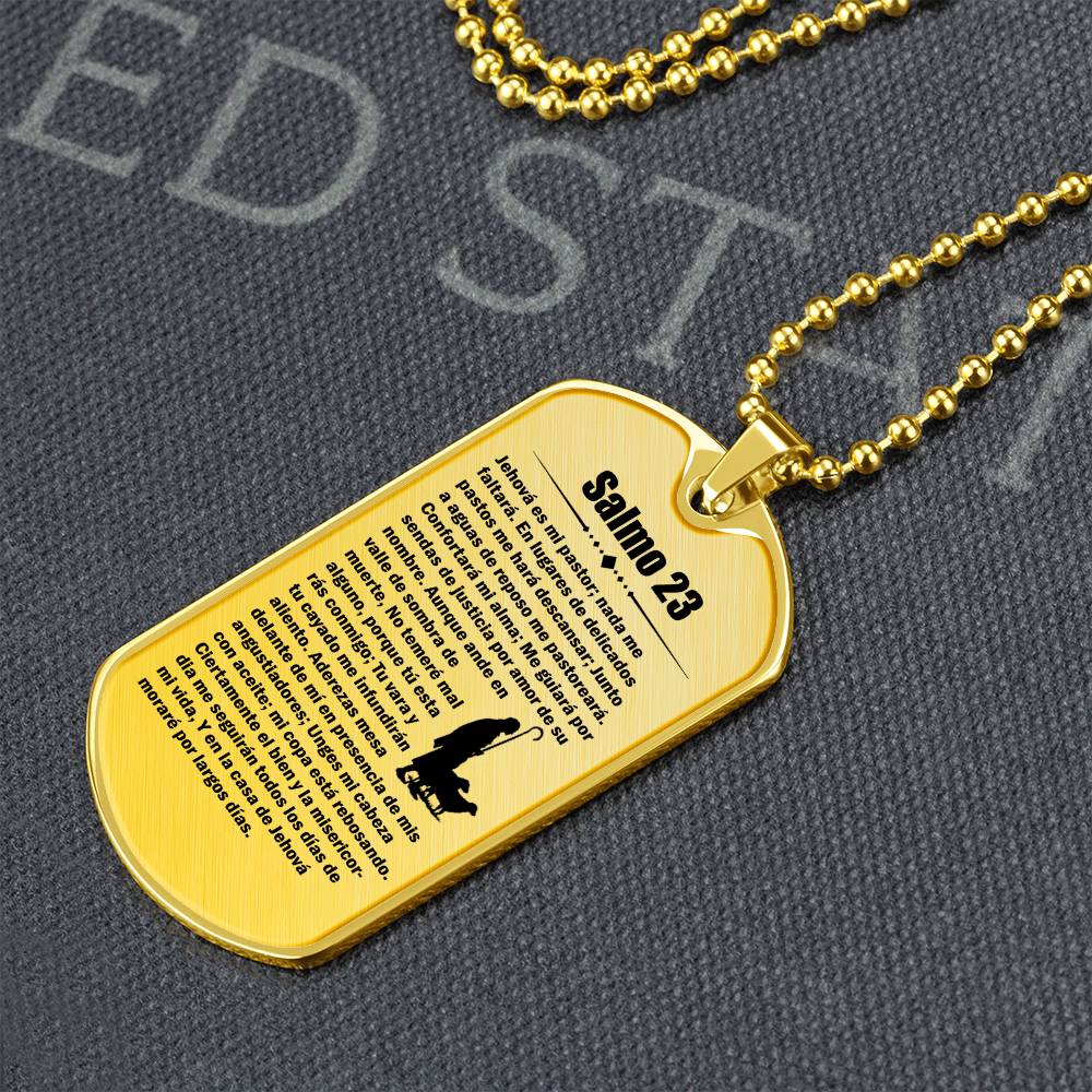 Psalm 23 Spanish Salmo 23 Necklace Dog Tag Stainless Steel or 18k Gold w 24" Chain-Express Your Love Gifts