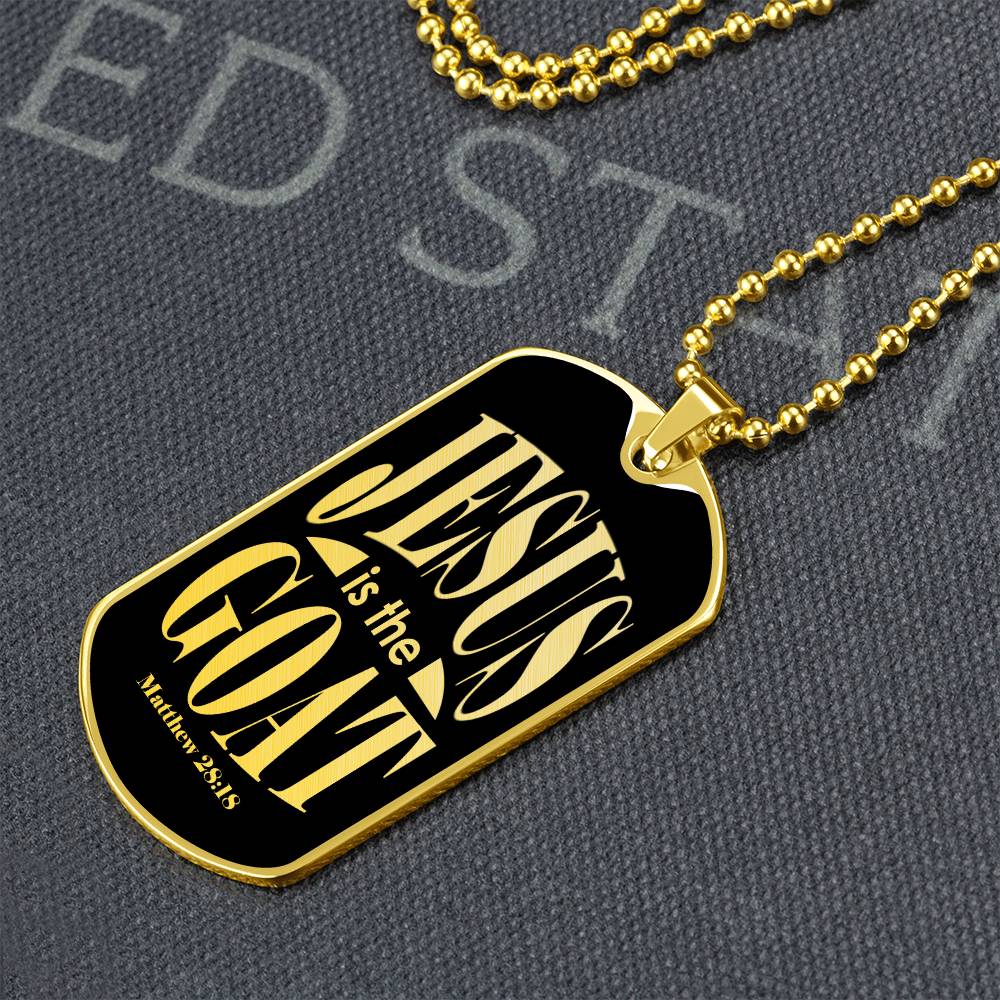 Jesus is the GOAT Matthew 28:18 Necklace Dog Tag Stainless Steel or 18k Gold w 24-Express Your Love Gifts