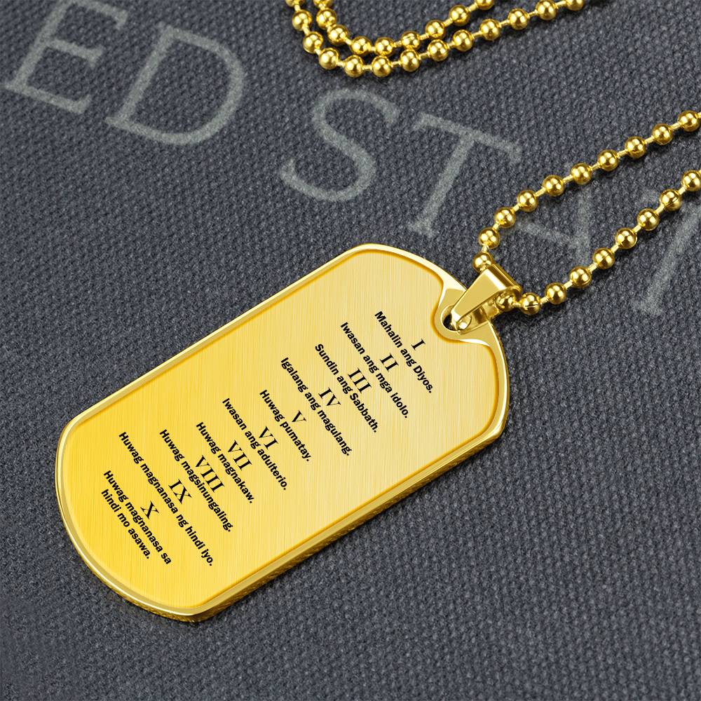 Ten Commandments Tagalog Sampung Utos Necklace Dog Tag Stainless Steel or 18k Gold w 24" Chain-Express Your Love Gifts