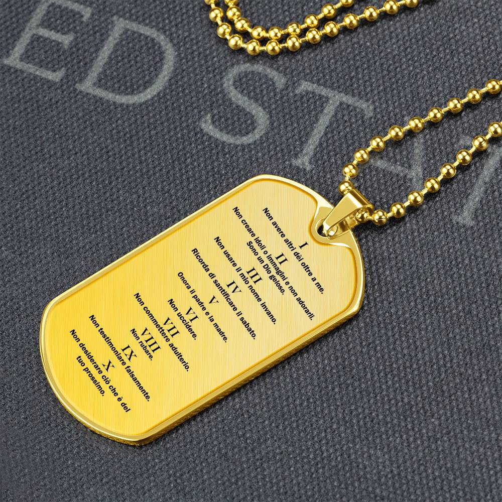 Ten Commandments Italian Dieci Comandamenti Necklace Dog Tag Stainless Steel or 18k Gold w 24" Chain-Express Your Love Gifts