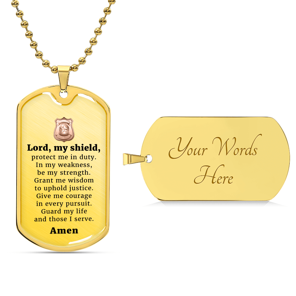 Police Prayer Badge Necklace Stainless Steel or 18k Gold Dog Tag 24" Chain-Express Your Love Gifts