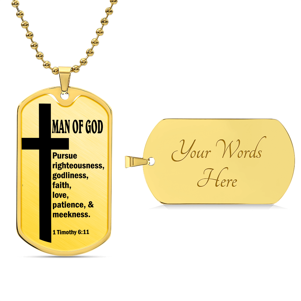 Man of God Pursuing 1 Timothy 6.11 Necklace Dog Tag Stainless Steel or 18k Gold w 24" Chain-Express Your Love Gifts