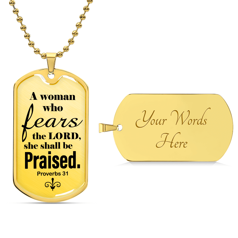 Proverbs 31 Woman of God Necklace Dog Tag Stainless Steel or 18k Gold w 24" Chain-Express Your Love Gifts