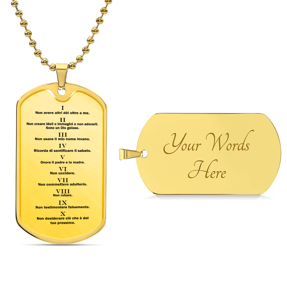 Ten Commandments Italian Dieci Comandamenti Necklace Dog Tag Stainless Steel or 18k Gold w 24" Chain-Express Your Love Gifts