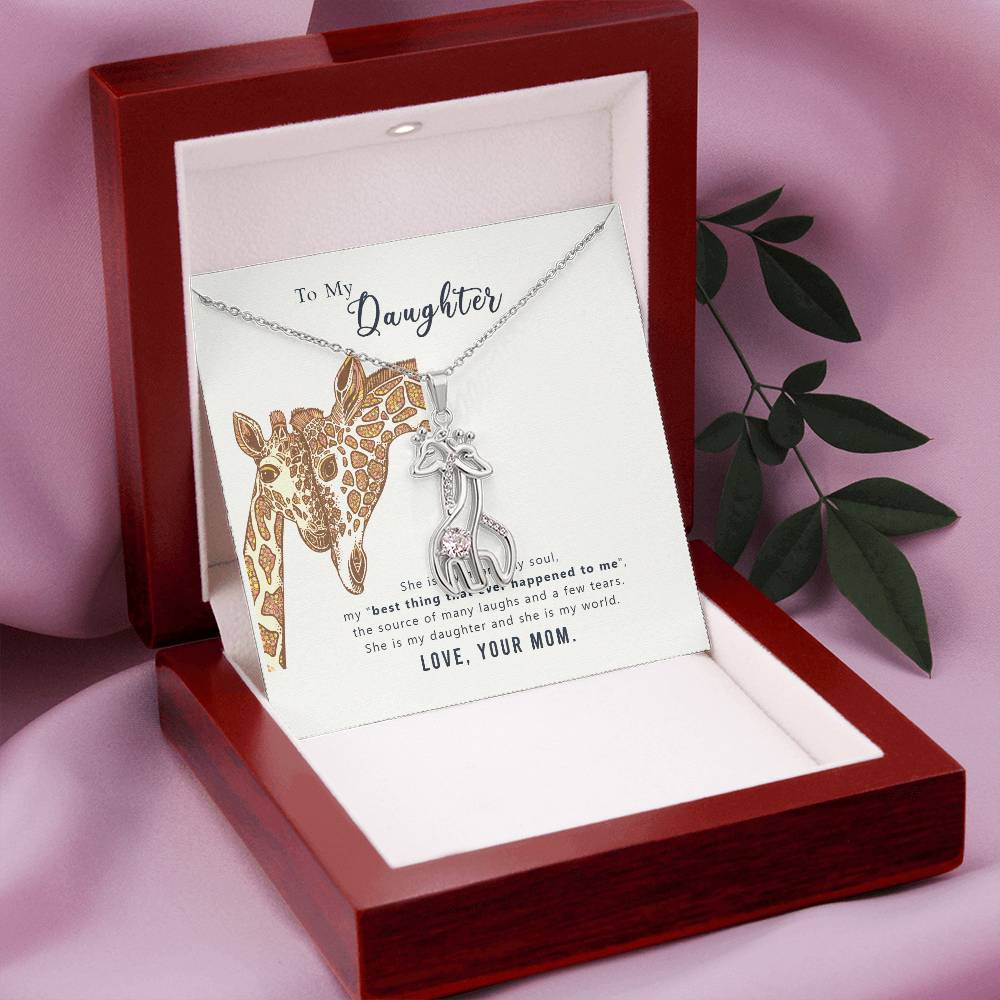 To My Daughter She is My Heart Mother's Treasure Gold/Silver Giraffe Necklace with Message Card & Cubic Zirconia-Express Your Love Gifts