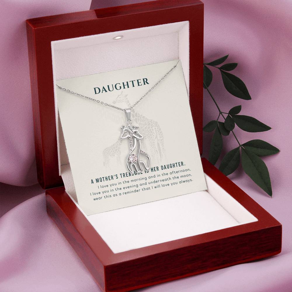 To My Daughter A Mother's Treasure Mother's Treasure Gold/Silver Giraffe Necklace with Message Card & Cubic Zirconia-Express Your Love Gifts