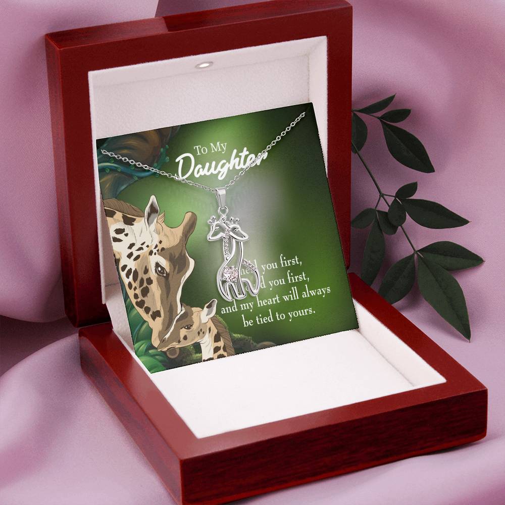 To My Daughter Tied To You Mother's Treasure Gold/Silver Giraffe Necklace with Message Card & Cubic Zirconia-Express Your Love Gifts