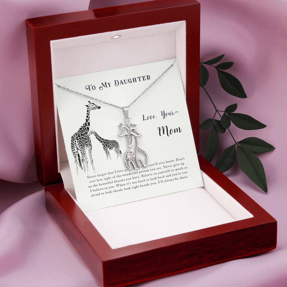 To My Daughter Never Forget Mother's Treasure Gold/Silver Giraffe Necklace with Message Card & Cubic Zirconia-Express Your Love Gifts