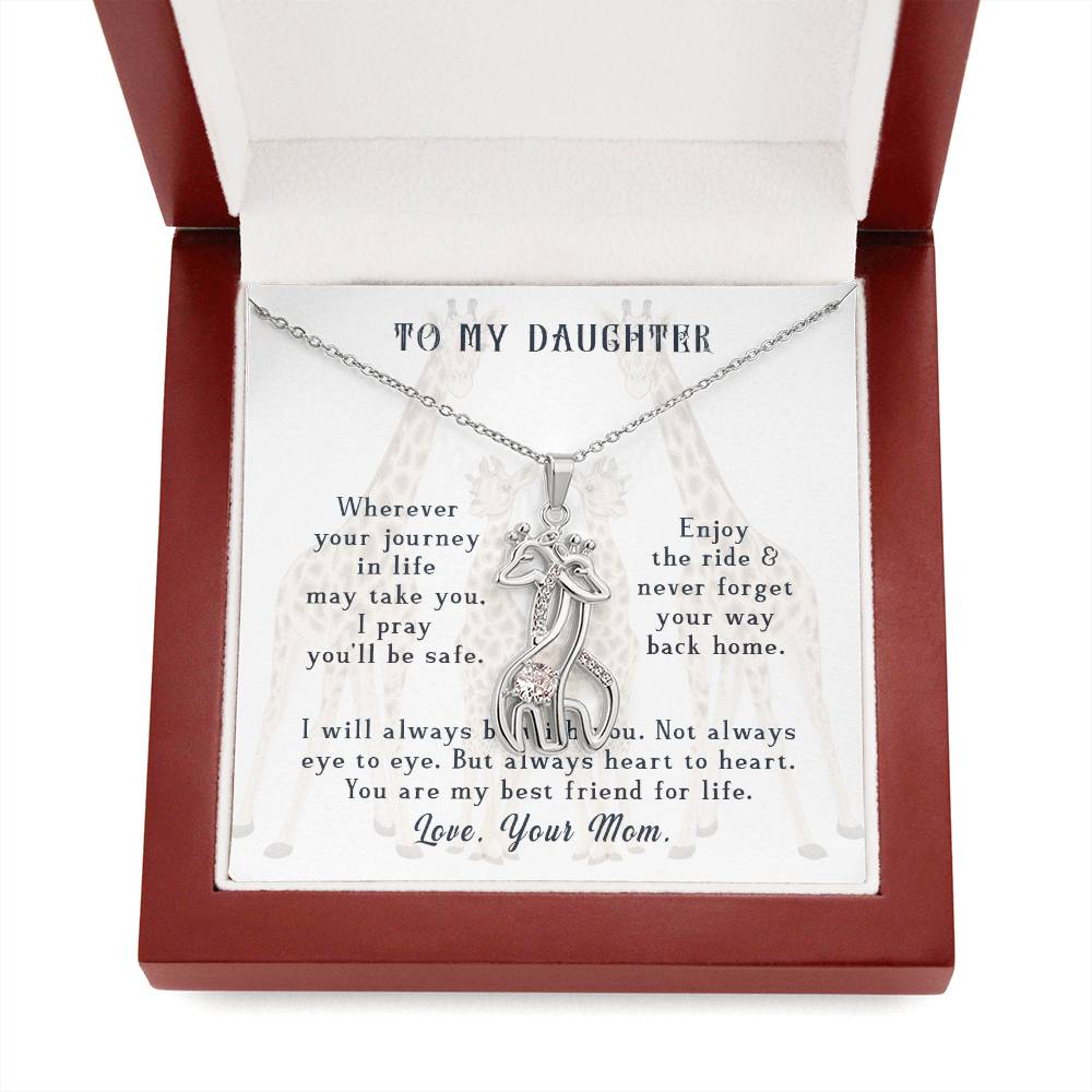 To My Daughter Wherever Your Journey in Life Mother's Treasure Gold/Silver Giraffe Necklace with Message Card & Cubic Zirconia-Express Your Love Gifts