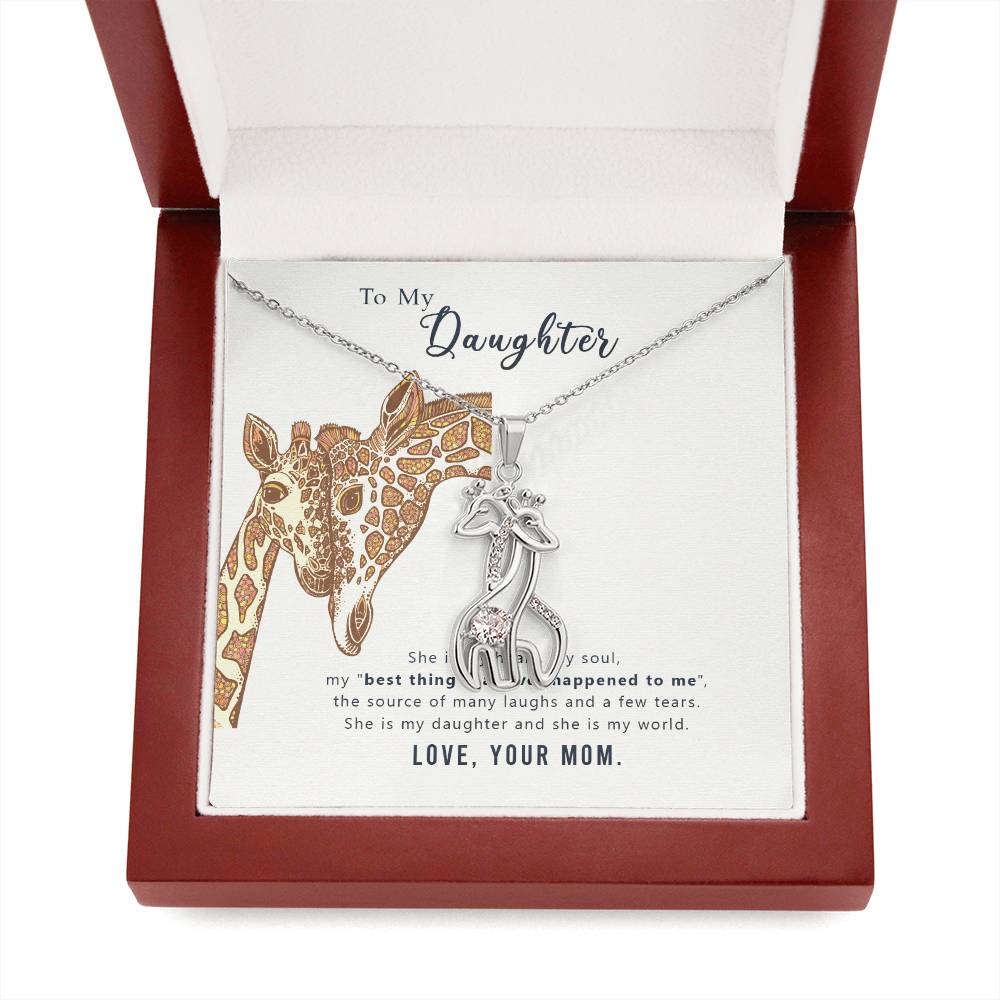 To My Daughter She is My Heart Mother's Treasure Gold/Silver Giraffe Necklace with Message Card & Cubic Zirconia-Express Your Love Gifts